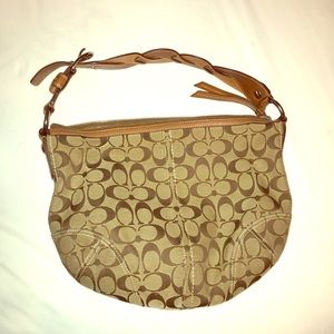 Tan Classic C Coach bag w/ leather braided strap